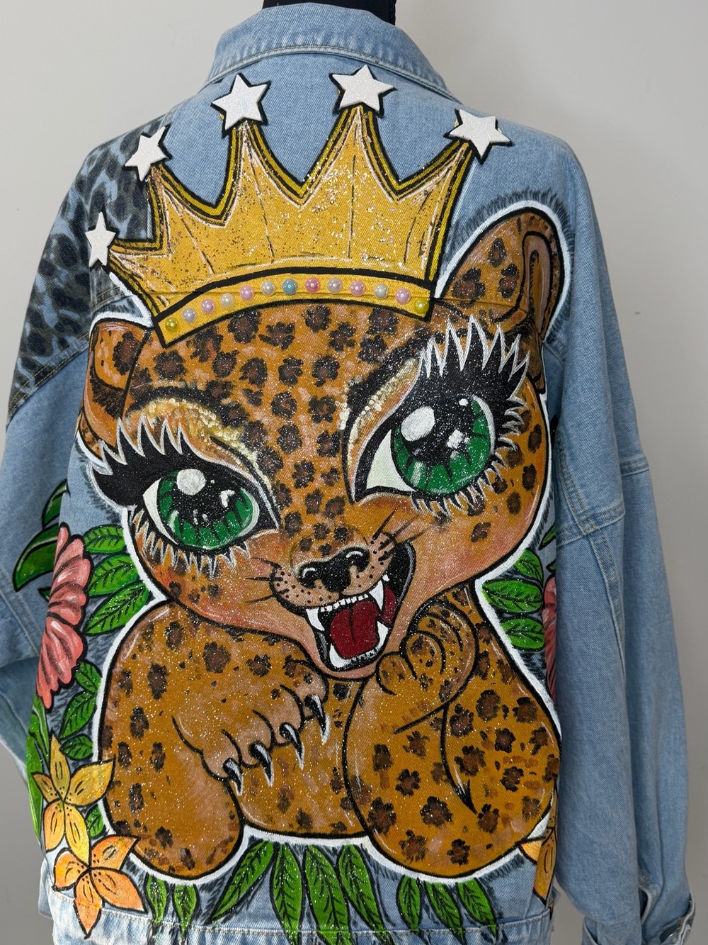One of a Kind Hand Painted Leopard Denim Jacket – Wearable Art